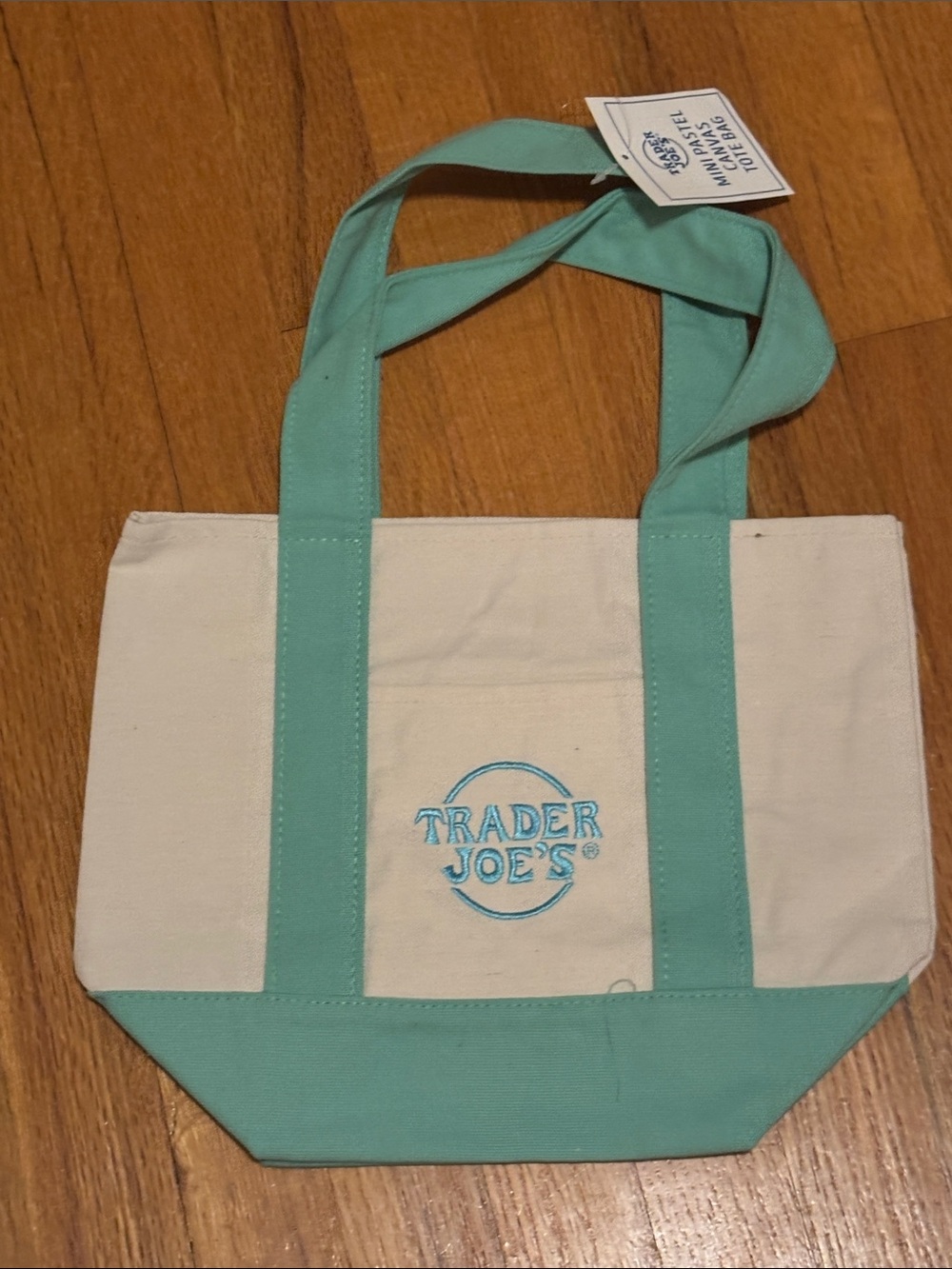 Trader Joe’s Cream and Teal Canvas Tote Bag